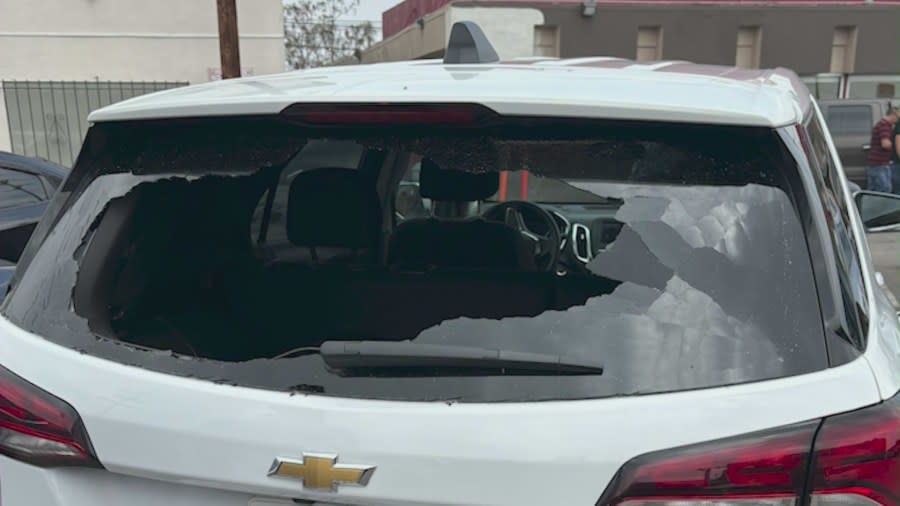 The rear window of Robert Gallagher's car was smashed in by thieves on April 19, 2024. (Robert Gallagher)