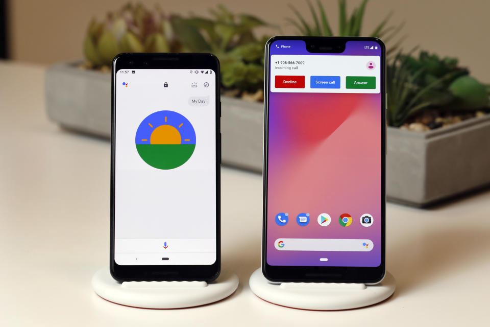 Google’s Pixel 3 and Pixel 3 XL in the Pixel Stand. (AP Photo/Richard Drew)