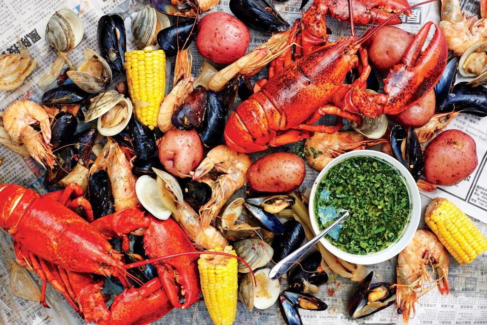 Shellfish Boil with Spicy Green Dipping Sauce