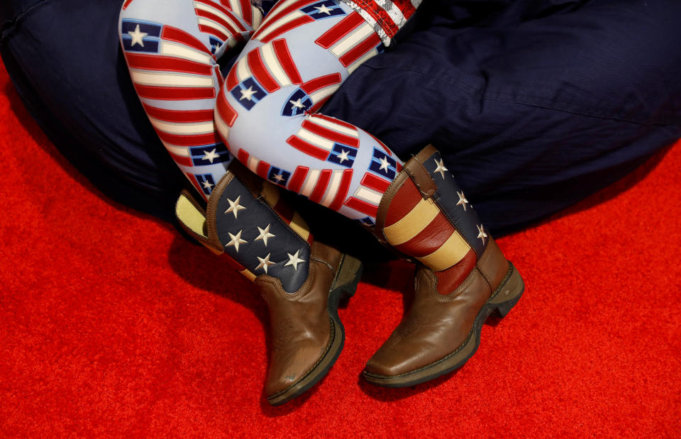 <p>A young girl wears patriotic boots and leggings at the Conservative Political Action Conference (CPAC) at National Harbor, Md., Feb. 22, 2018. (Photo: Kevin Lamarque/Reuters) </p>