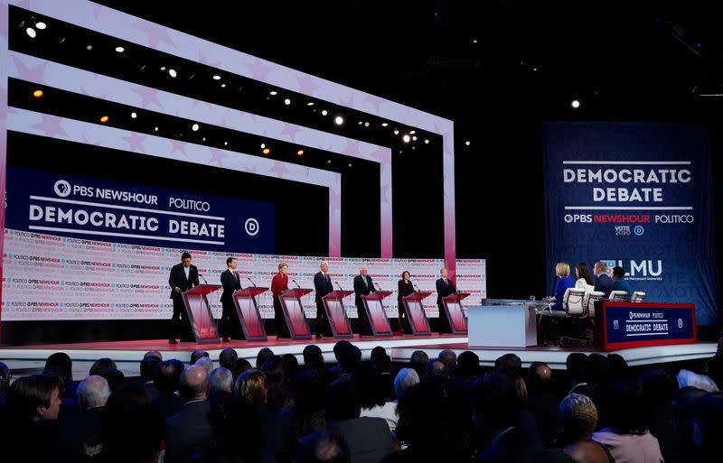 Candidates participate in the sixth 2020 U.S. Democratic presidential candidates campaign debate at Loyola Marymount University in Los Angeles, California, U.S.