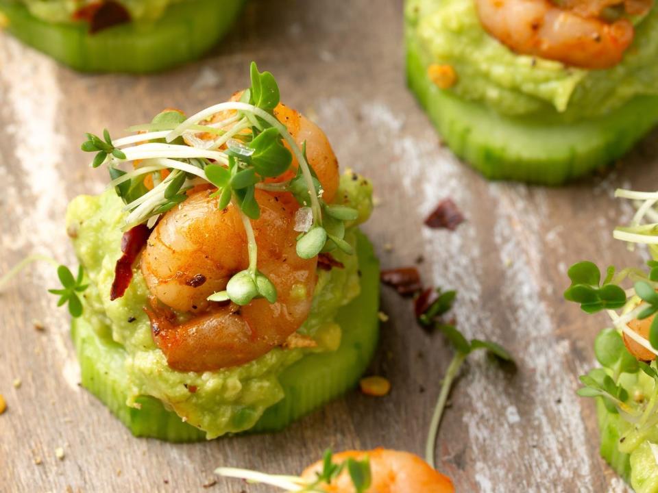 Shrimp, avocado, and cucumber bites