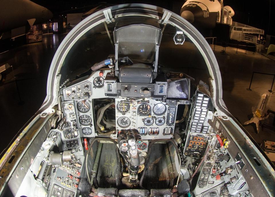 The cockpit of a MiG-29 in the Cold War Gallery at the National Museum of the United States Air Force at Wright-Patterson Air Force Base in Ohio.