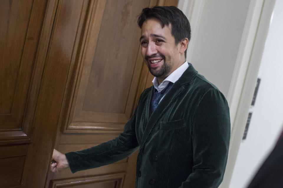 Lin-Manuel Miranda, creator of the musical "Hamilton," makes his way to a meeting&nbsp;of the House Appropriations Subcommittee on Interior, Environment and Related Agencies in the Rayburn Office Building&nbsp;during a round of meetings to urge federal funding for&nbsp;the arts and humanities on Sept. 13, 2017.