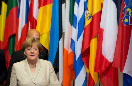 German Chancellor Angela Merkel leaves the EU Council headquarters after a European Union leaders summit in Brussels, Belgium, June 26, 2015. REUTERS/Philippe Wojazer