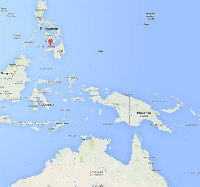 The Filipino island of Mindanao in Southeast Asia. Source: Google Maps