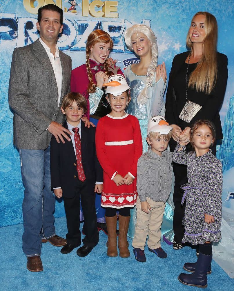 Donald Trump Jr. poses with wife Vanessa Trump and their children at Disney On Ice Presents Frozen at Barclays Center on November 11, 2014