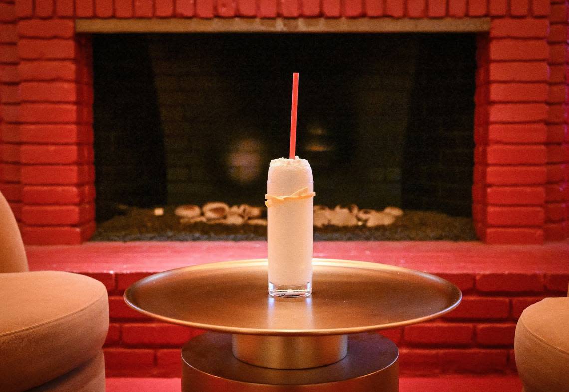 Ramos Gin Fizz is a drink made with Valley Gin from St. George Spirits at The Red Room cocktail bar located inside Pardini’s in Fresno.