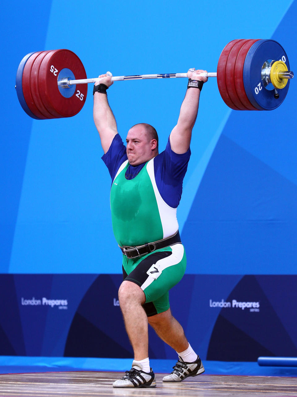 LONDON, ENGLAND - DECEMBER 11: Peter Nagy of Hungary makes a lift in the Men's 105kg during the Weightlifting LOCOG Test Event for London 2012 at ExCel on December 11, 2011 in London, England. (Photo by Julian Finney/Getty Images)