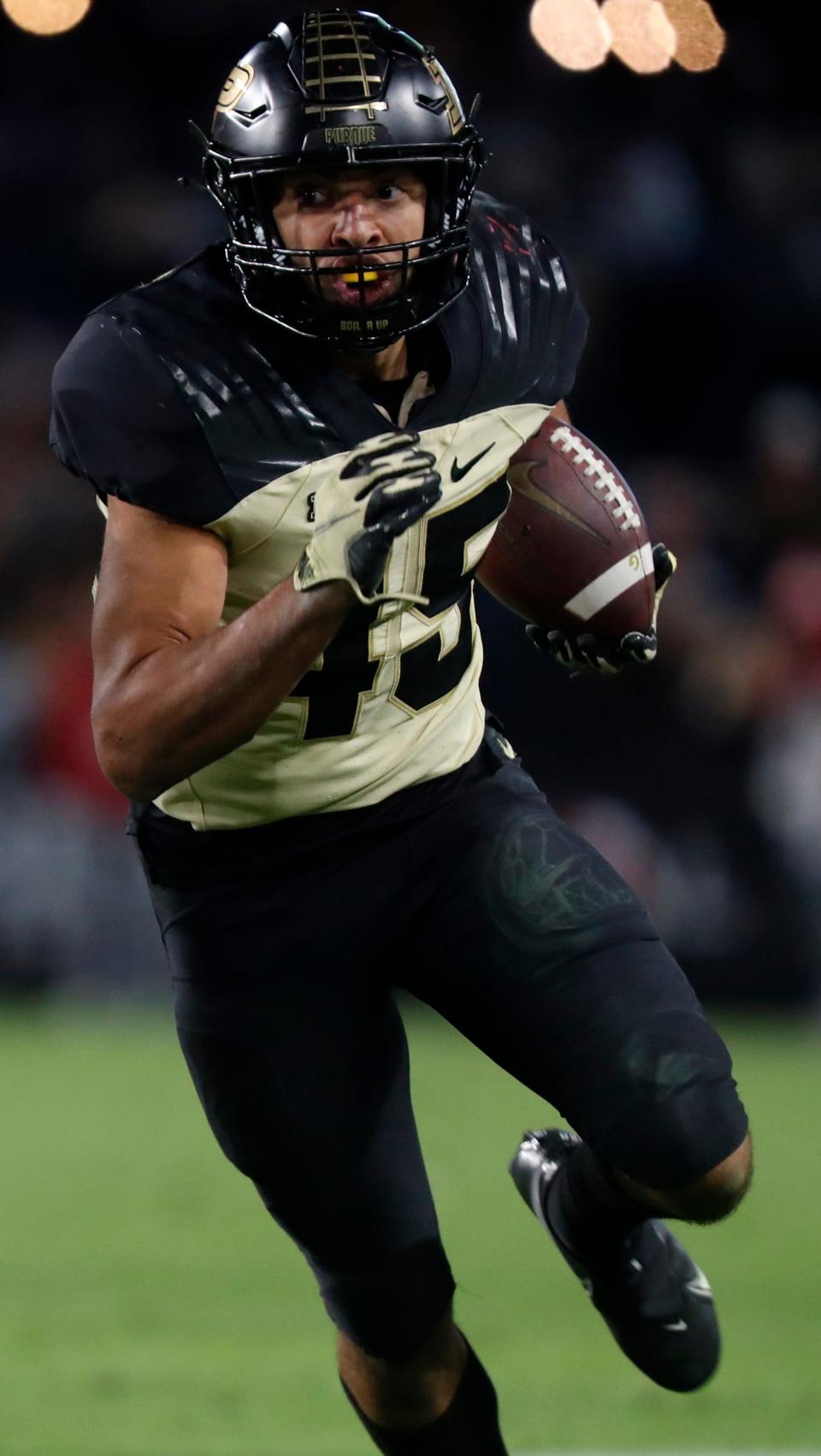 Purdue Boilermakers running back Devin Mockobee (45) rushes the ball during the NCAA football game against the Nebraska Cornhuskers, Saturday, Oct. 15, 2022, at Ross-Ade Stadium in West Lafayette, Ind. Purdue won 43-37.