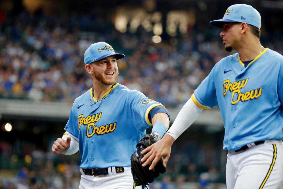 Mike Brosseau, left, says he enjoys the camaraderie and the feeling of working together for a common purpose, and Willy Adames says playing for fans and family is what he enjoys most about baseball.