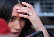 <p>While the three-diamond ring Harry gave Meghan is estimated at £50,000 ($87,903 CAD). <em>(Photo: Getty)</em> <strong>Click through the gallery for more of the world’s most iconic royal engagement rings! </strong> </p>