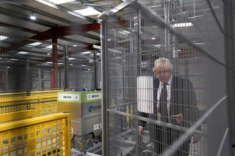 Prime Minister Boris Johnson during a visit to Tharsus headquarters in Blyth, Northumberland, during the CBI annual conference.