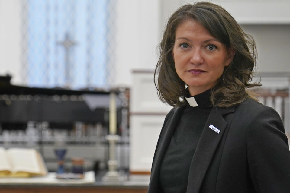 Rev. Lori Walke, senior minister at Mayflower Congregational Church, poses for a portrait in the church, Friday, Aug. 12, 2022, in Oklahoma City. (AP Photo/Sue Ogrocki)