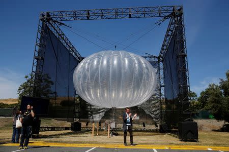 A Google Project Loon internet balloon is seen at the Google I/O 2016 developers conference in Mountain View, California May 19, 2016. REUTERS/Stephen Lam