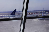 The tail of a Saudia Airlines plane stands at a gate at JFK International Airport in New York, U.S., March 21, 2017. REUTERS/Lucas Jackson