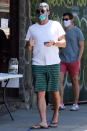 <p>Jon Hamm looks ready for summer in striped shorts and flip flops as he steps out in Los Feliz, California, on Saturday.</p>