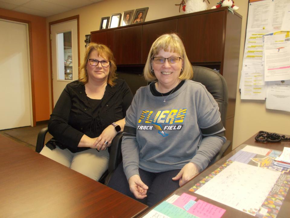 Vicki Nieset, right, sits with her assistant, Becky Watt, in the food services office for Clyde-Green Springs schools on Hill Street.