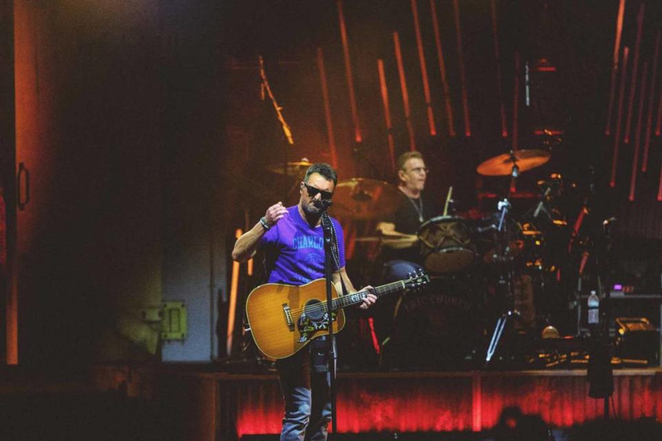 Eric Church performs at PNC Music Pavilion in Charlotte on Saturday night.