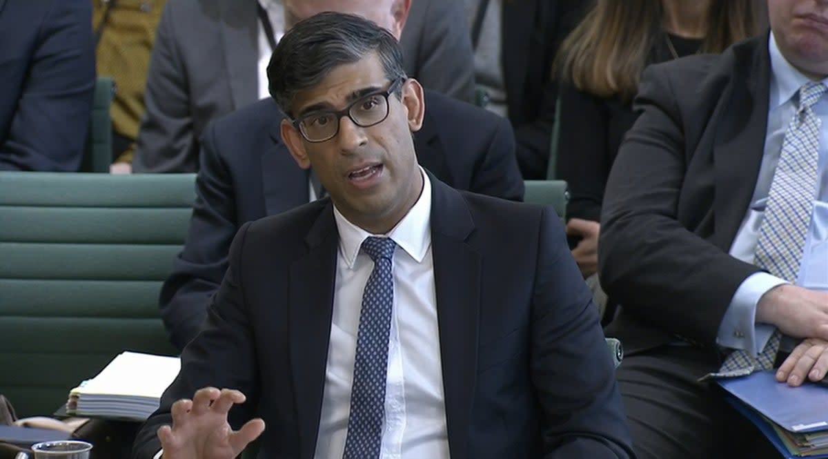 Rishi Sunak appearing before the Commons Liaison Committee at the House of Commons (House of Commons/UK Parliament/PA Wire)