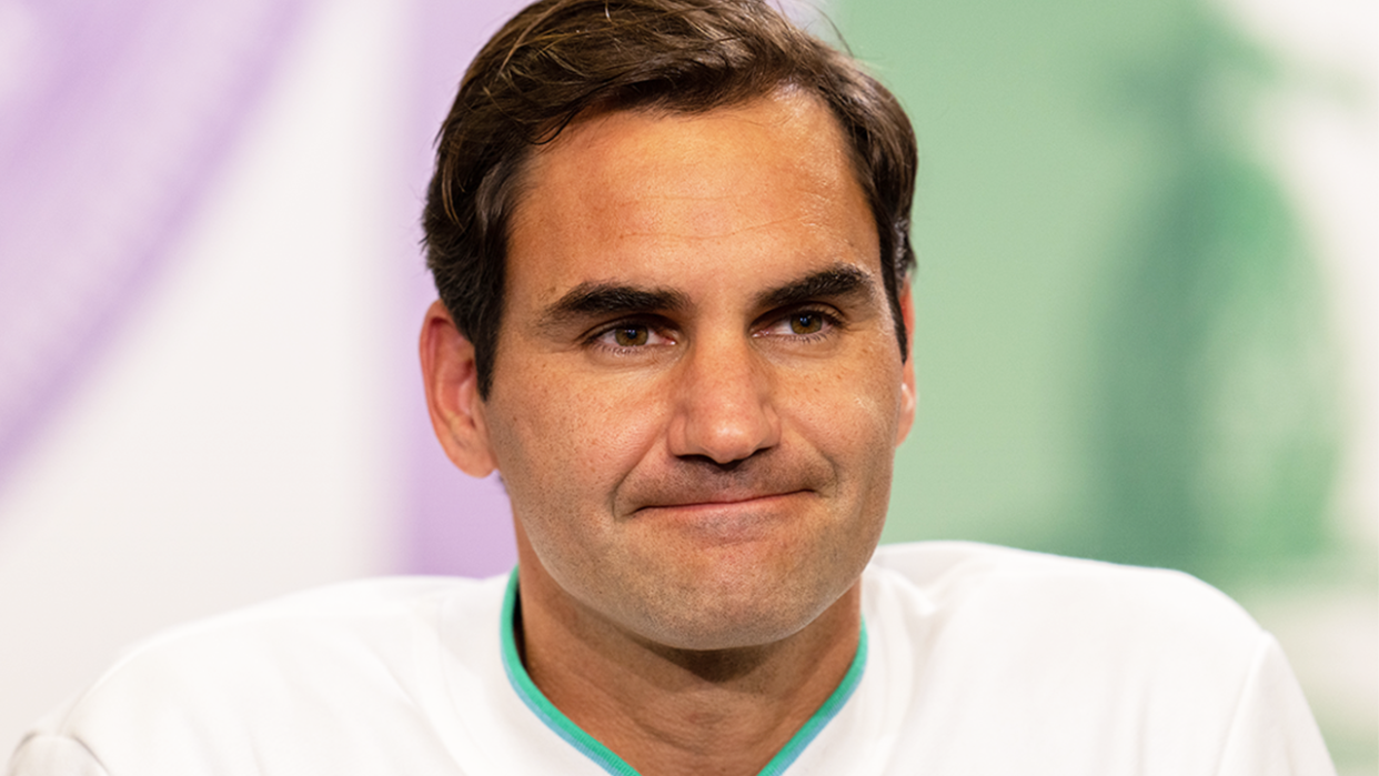 Roger Federer (pictured) during a press conference at Wimbledon.