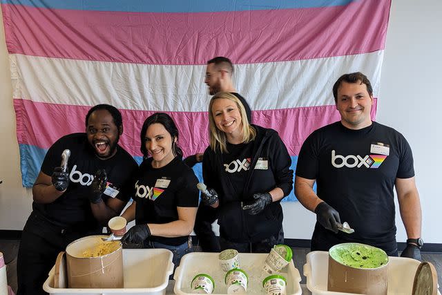 <p>Box</p> Box employees volunteer at a Pride event at the Center on Halsted, an LGBTQ+ community center in Chicago.