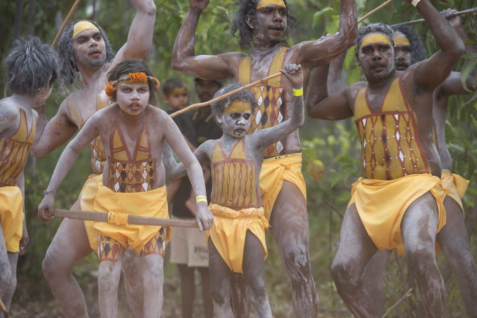 Traditional lands are intrinsic to Indigenous peoples’ identity and way of life. Pictured: a ceremonial dance in northeast Arnhem Land earlier this year. Aaron Bunch/AAP