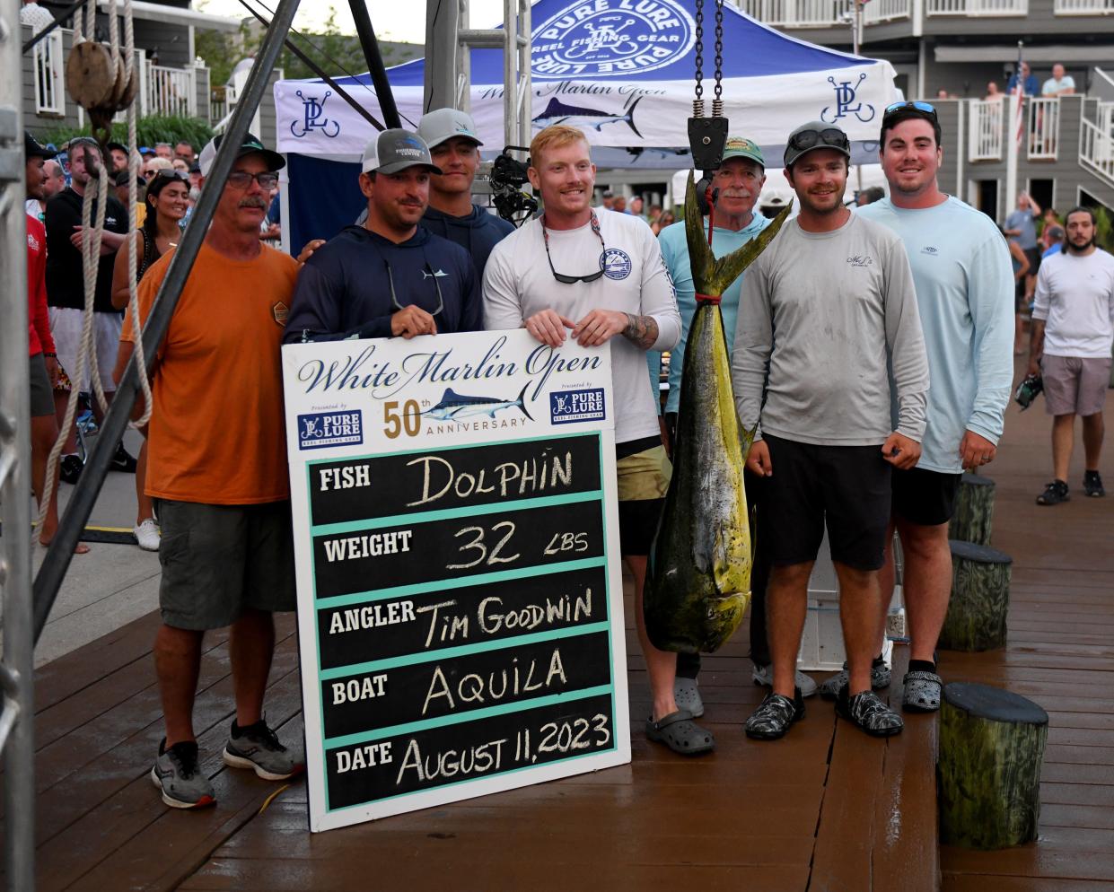 Tim Goodwin brought his 32-pound mahi mahi to the scale at the White Marlin Open Friday, Aug. 11, 2023, in Ocean City, Maryland.