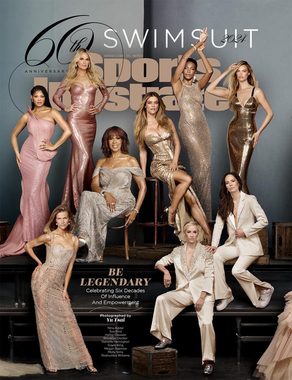 A group of SI Swimsuit models posing together for the 60th anniversary issue