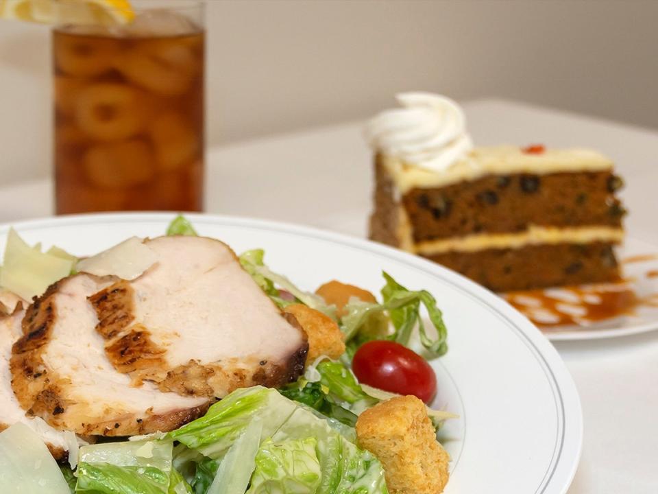 Amtrak's grilled chicken Caesar salad — Amtrak traditional dining