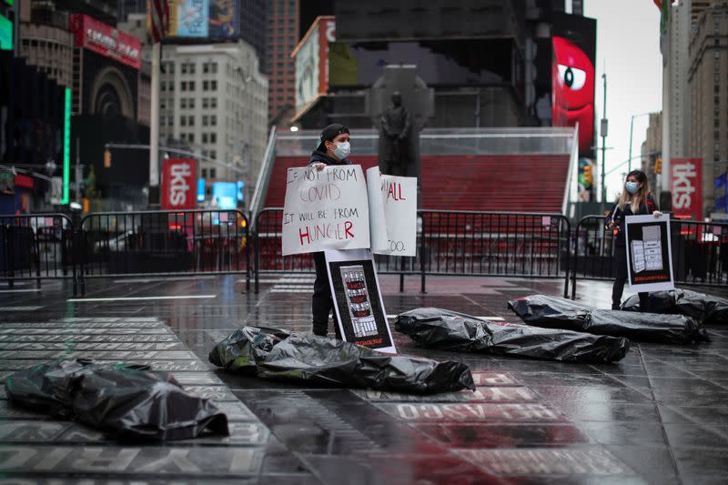 Demonstrators hold May Day protests in Manhattan during the outbreak of the coronavirus disease (COVID-19) in New York