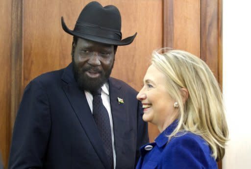 US Secretary of State Hillary Clinton meets with South Sudan President Salva Kiir in Juba on August 3. Sudan and South Sudan have hammered out a deal over oil, one of a series of bitter disputes that brought the rivals to the brink of all-out war earlier this year, African Union mediator Thabo Mbeki said after long-running talks in the Ethiopian capital