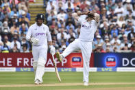 India's Jasprit Bumrah reacts during the third day of the fifth cricket test match between England and India at Edgbaston in Birmingham, England, Sunday, July 3, 2022. (AP Photo/Rui Vieira)