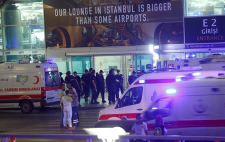 Ambulance cars arrive at Turkey's largest airport, Istanbul Ataturk, Turkey, following a blast June 28, 2016. REUTERS/Osman Orsal