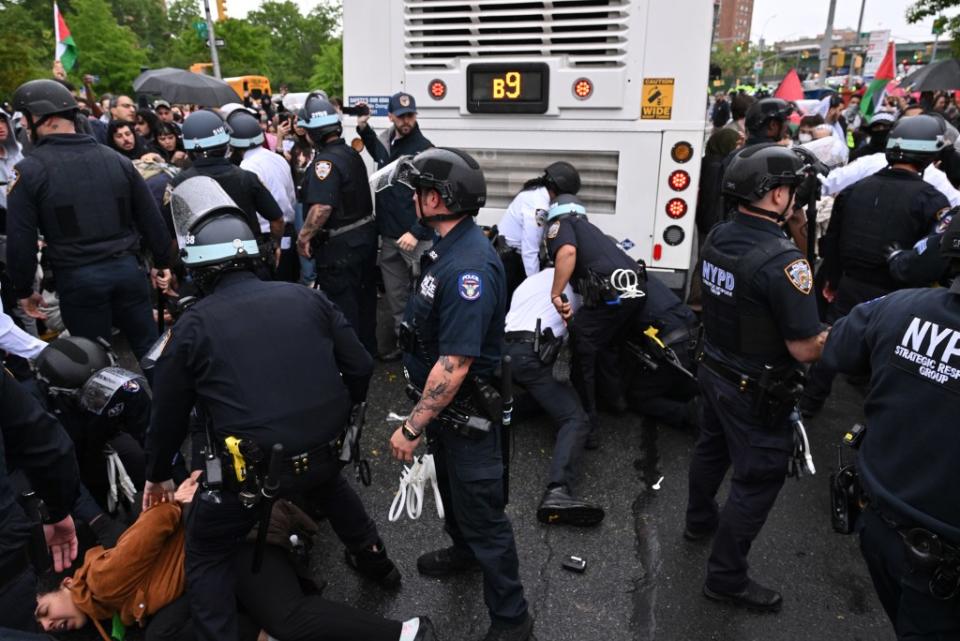 Anti-Israel protesters clashed with NYPD officers on Saturday, leading to at least a dozen arrests. Paul Martinka for NY Post