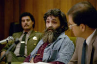 <p>Convicted killer Charles Manson appears at a parole hearing in 1986. In February, 2008, a team of forensic researchers visited the Death Valley ranch where Manson hid after a killing spree in the summer of 1969 and found at least two sites that could be clandestine graves holding the bodies of additional victims. Forensic tests of the soil were not conclusive, and Inyo County Sheriff Bill Lutze said he would allow a limited four-day excavation at the ranch beginning May 20, 2008. (Photo: AP) </p>