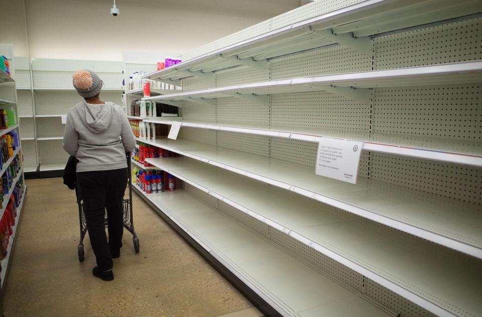 store shelves empty cleaning products