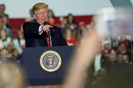 U.S. President Donald Trump speaks at a Make America Great Again Rally in Washington, Michigan April 28, 2018. REUTERS/Joshua Roberts