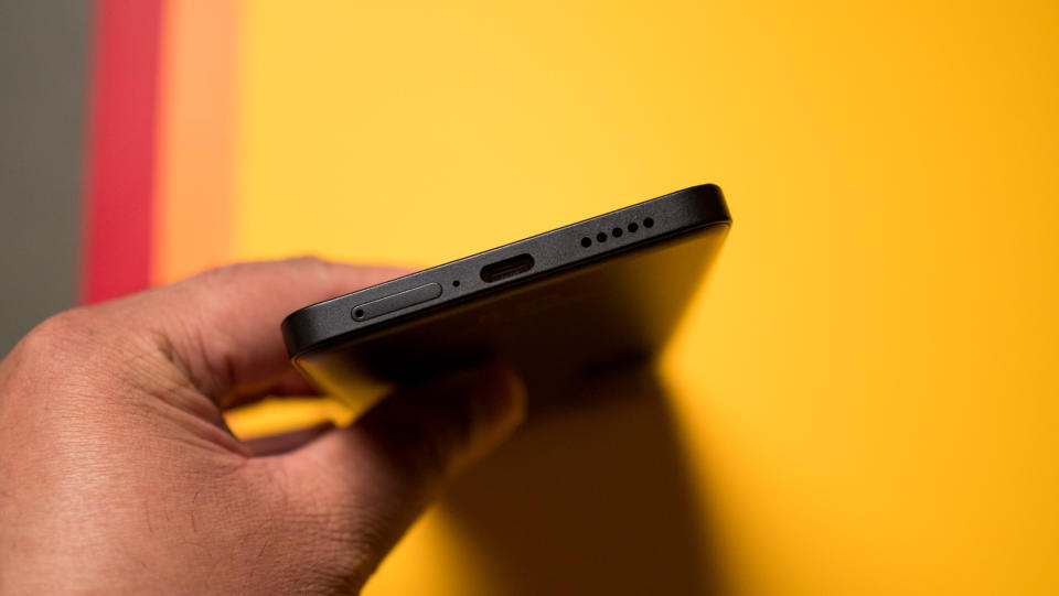 POCO F6 bottom view with USB-C and SIM tray