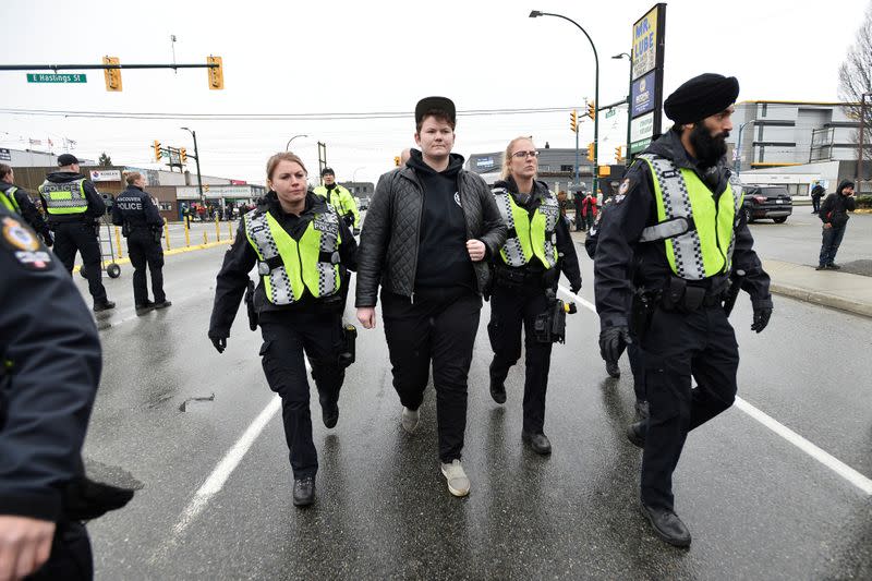 Police make arrests to end a blockade by supporters of the indigenous Wet'suwet'en Nation's hereditary chiefs as part of protests against the Coastal GasLink pipeline