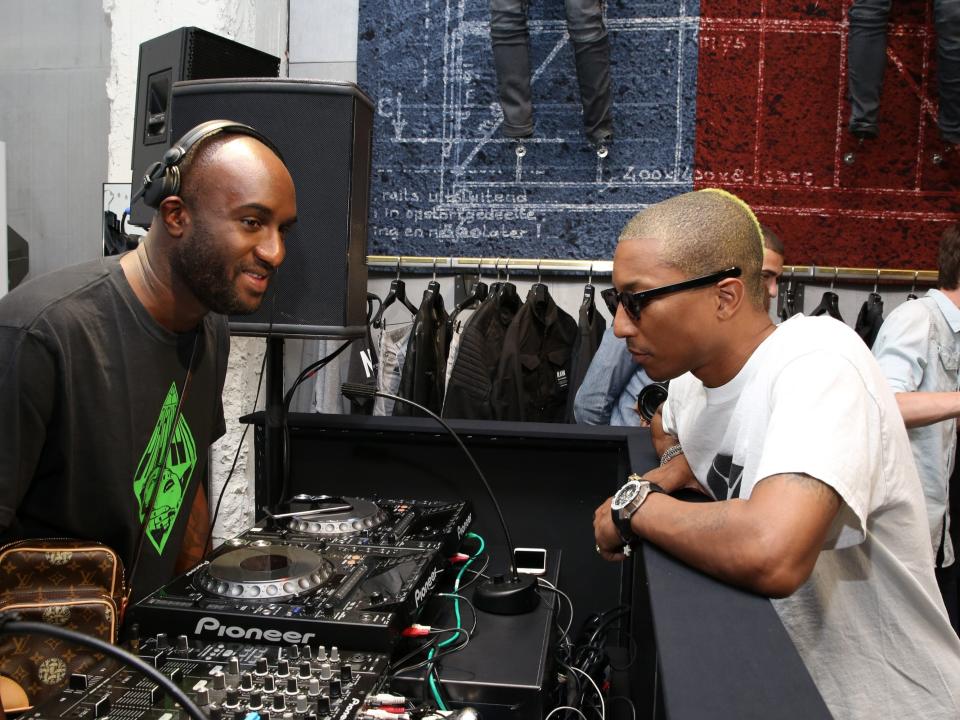 Pharrell williams and Virgil Abloh at a DJ booth
