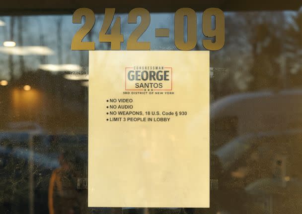 PHOTO: A neatly-taped sign on the door of Santo's office is the only external indicator that the office belongs to Santos rather than the district's former congressman. (Peter Charalambous/ABC News)