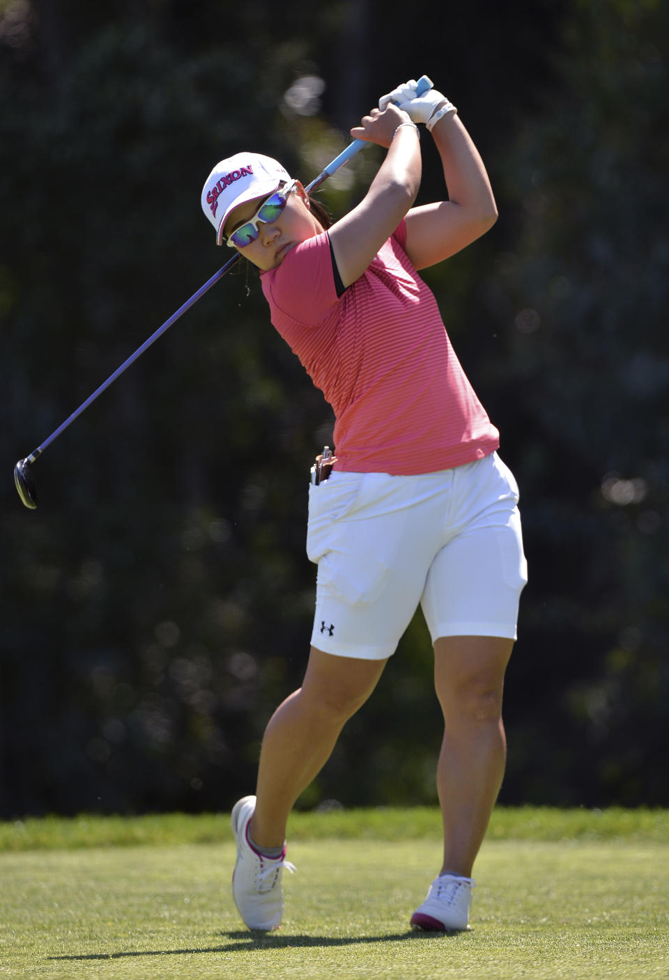 Nasa Hataoka, of Japan, plays her shot from the fifth tee during the final round of the Kia Classic LPGA golf tournament, Sunday, March 31, 2019, in Carlsbad, Calif. (AP Photo/Orlando Ramirez)