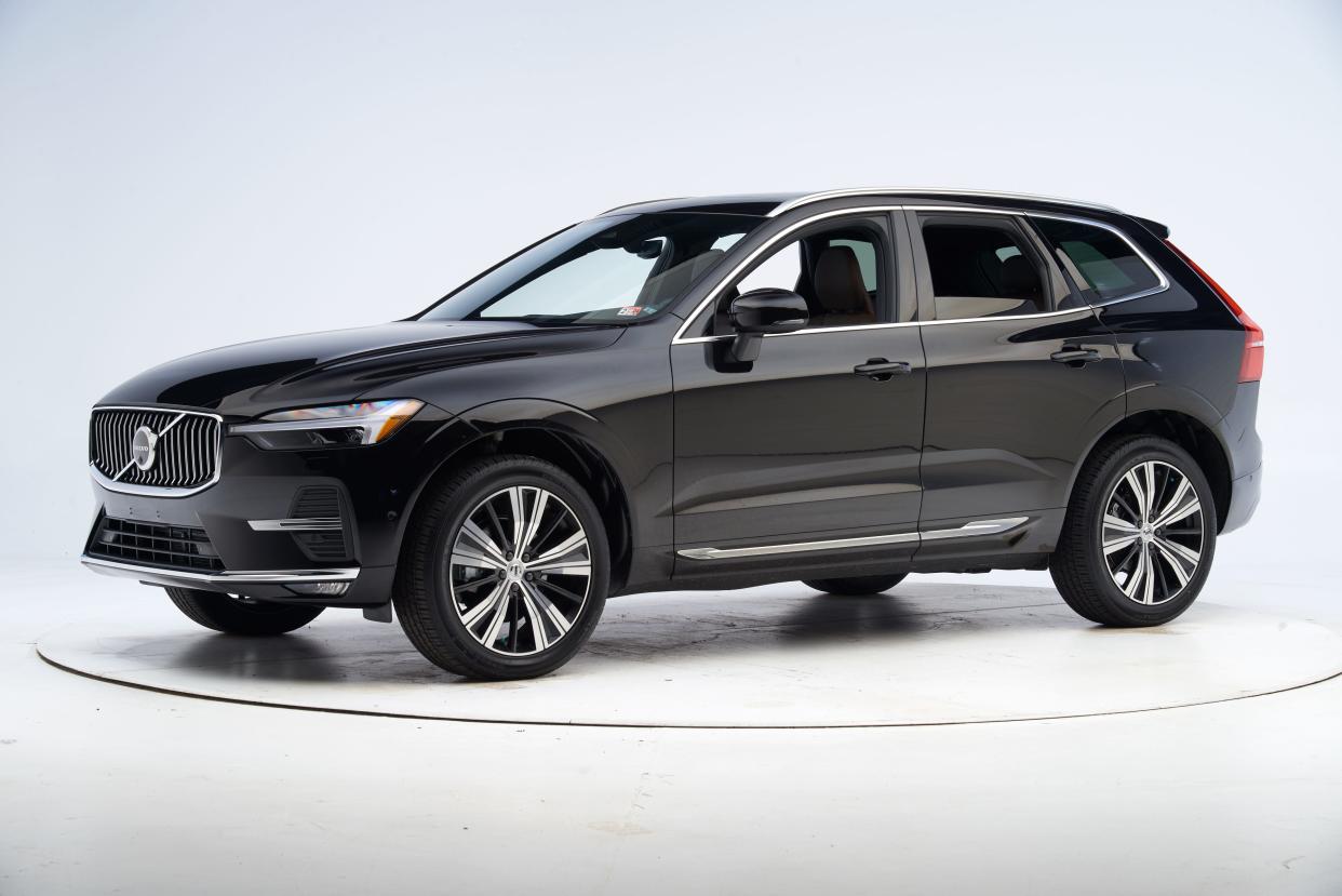 The 2023 Volvo XC60 shown here scored the best of eight mid-size luxury SUVs in a new crash study of back seat passenger safety released Thursday, Dec. 14, 2023 by the Insurance Institute for Highway Safety.