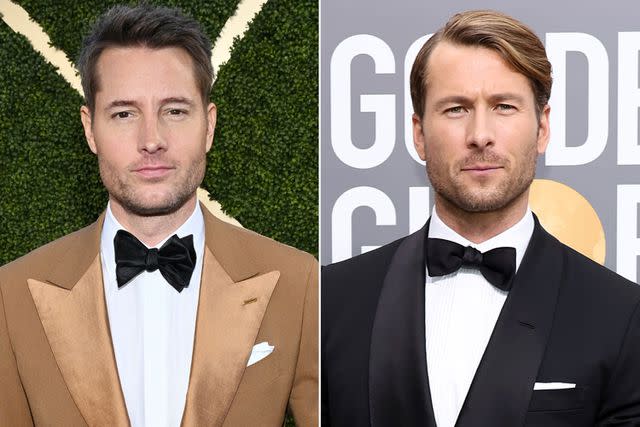 <p>getty (2)</p> Justin Hartley and Glen Powell