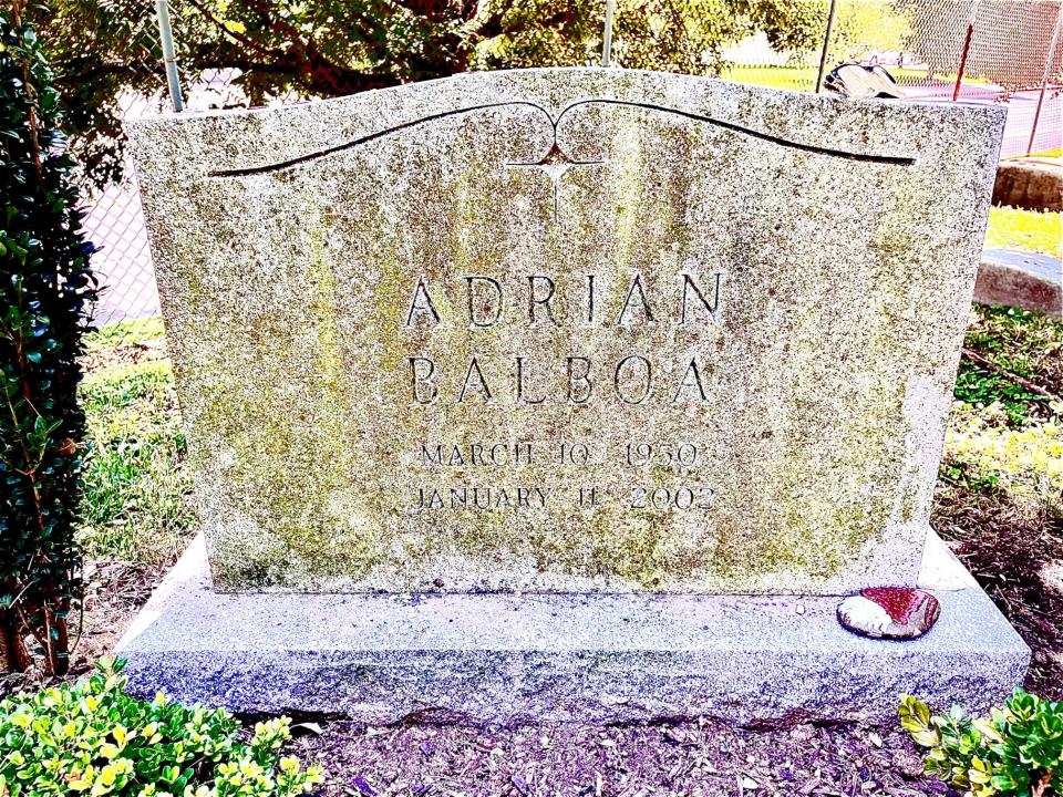 Adrian Balboa's grave at Laurel Hill East cemetery in Philadelphia. August 1, 2023.
