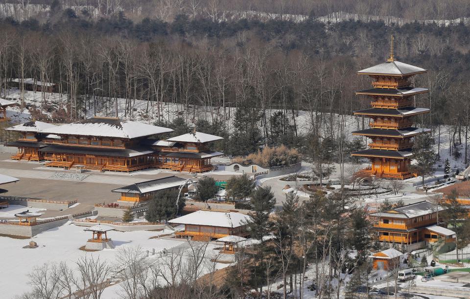 This March 8, 2019 photo shows the Falun Gong Dragon Springs compound in Otisville. After years of additions, the lakeside site features Tang Dynasty-style buildings close by modern, boxy buildings that would fit into a contemporary office park.