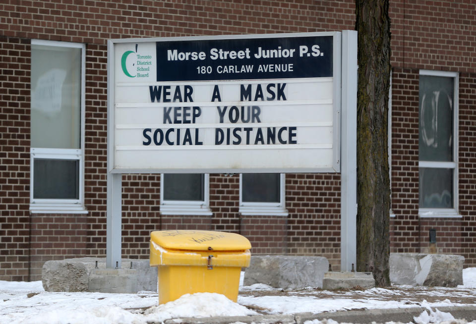Toronto, ON- February 1  - . Morse Street Public School. Schools remain closed in Toronto.  Ontario faces stricter restrictions to slow the spread of the COVID-19 pandemic in Toronto. February 1, 2021.            (Steve Russell/Toronto Star via Getty Images)