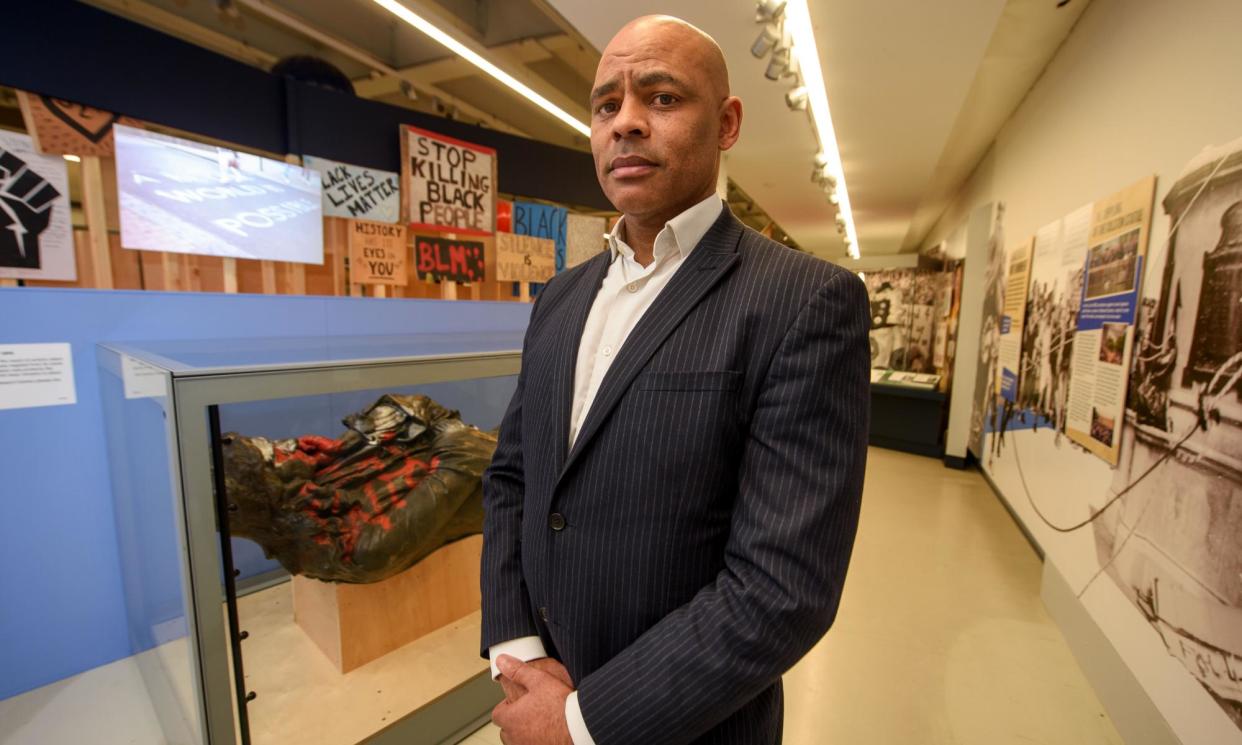 <span>‘I’m Jamaican. He may have traded one of my ancestors,’ says Bristol’s mayor, Marvin Rees, at the Colston exhibit in M Shed.</span><span>Photograph: Adrian Sherratt/The Guardian</span>