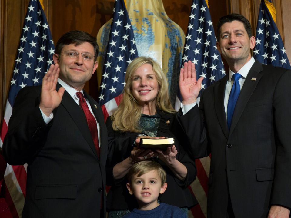 Johnson being sworn in by then-Speaker Paul Ryan in January 2017.
